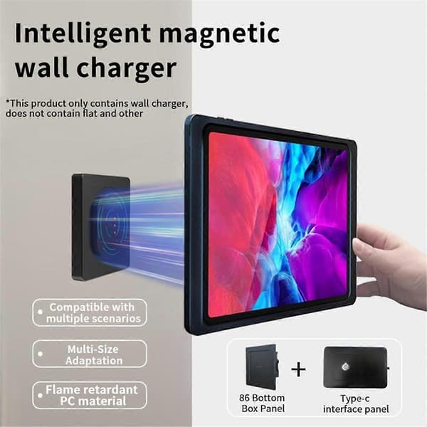 [RM]Magnetic Wall Mounted Charger Wall Charging Socket Tablet Magnetic Holder Compatible with Type Tablet Black