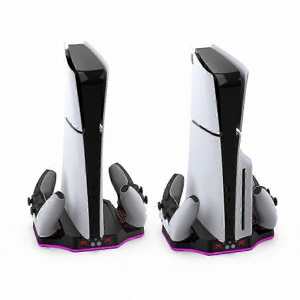 PS5 Slim Køledock med RGB-lys og Gamepad-oplader | Bærbar Konsolstander