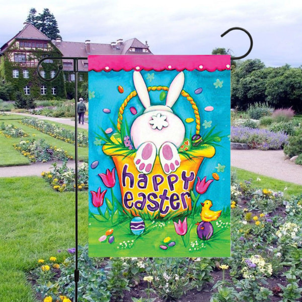 Affisch Påsk kanin ägg mönster heminredning rektangulär veranda hängande flagga för trädgård 4
