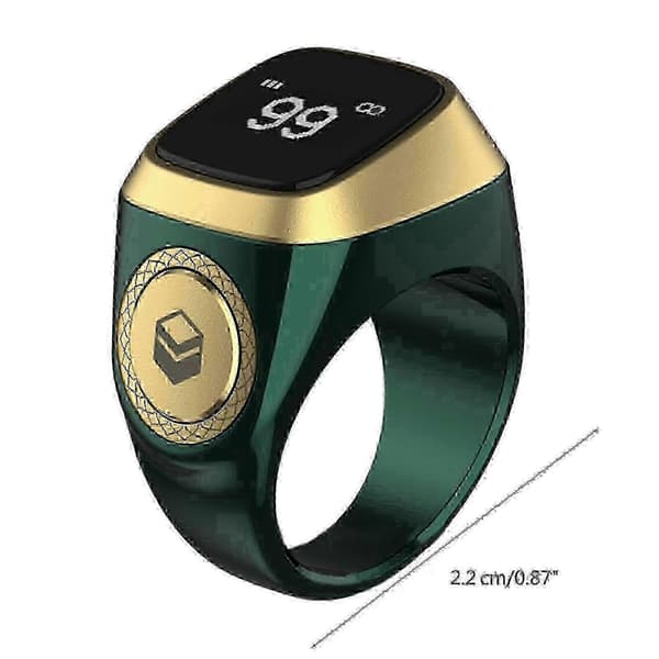 Bluetooth-kompatible 22 mm digitale Tasbih Telle-ringer, ideelt tilbehør for muslimer for å overvåke bønnetider Green