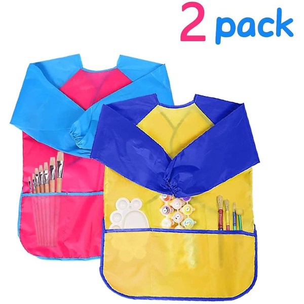 2 delar Målarförkläde Barn, Måla Smock Pysselförkläde 2-7 år, Vattentätt Barnförkläde För Målning Med Långärmad