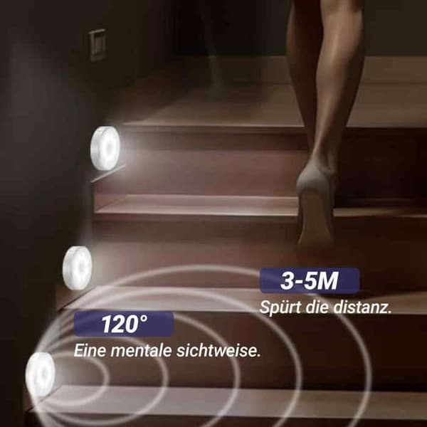 Dimmable night light with motion sensor, built-in battery - 10 LEDs, USB rechargeable.