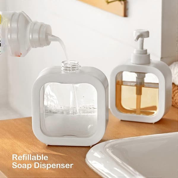 Tvåldispenser, påfyllningsbar kökstvåldispenser och badrumstvåldispenser, diskmedelsdispenser, 300 ml, 2 delar, 17,5*10,2*5 cm, vit, P