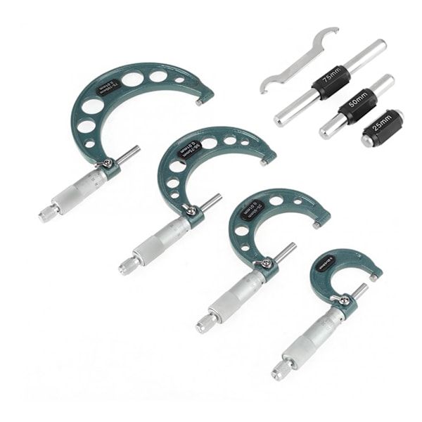 [RM]Metric Outside Micrometer Set 4pcs 0-100mm Measuring Range Dial Gauge With Case