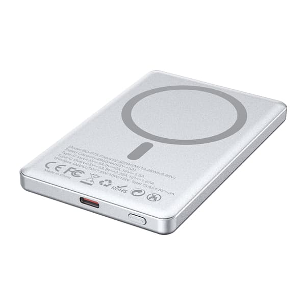 BWOO Powerbank P75 Magnetisk 5000mAh PD 20W USB-C Sølv - Digitalt Display