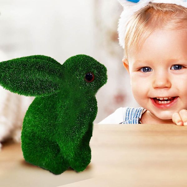 Gräs Kanin Påsk Luddig Flockad Kanin Miniatyrer Stående Moss Trädgård eierfarben ostern B