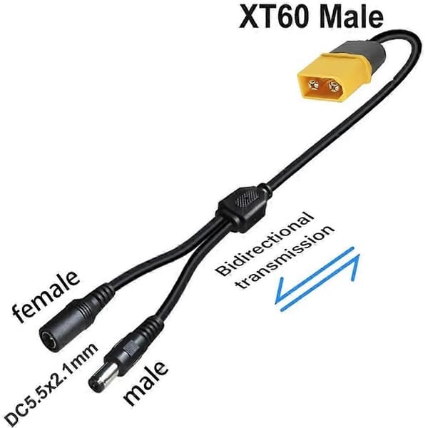XT60 til DC-adapterkabel XT60 til dobbelt DC 5,5 mm X 2,1 mm han/hun strømkabel til bilbatteri FPV-skærm strøm han Male