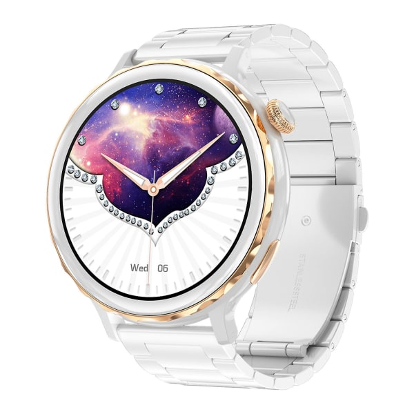 T21 1,32" Ips-skärm Smart Watch Bluetooth Call Vattentät watch med pulsmätning White Steel Strap