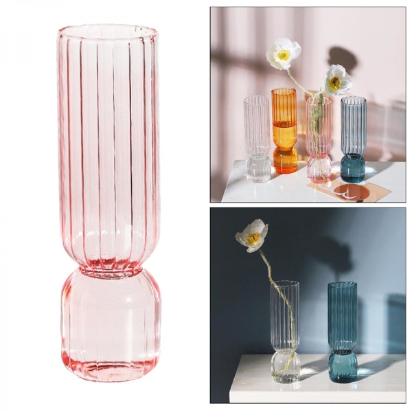 Modern Glasblomma Vas Hydroponisk Bordsdekoration Terrarium Växthållare Behållare Cylinder Rosa