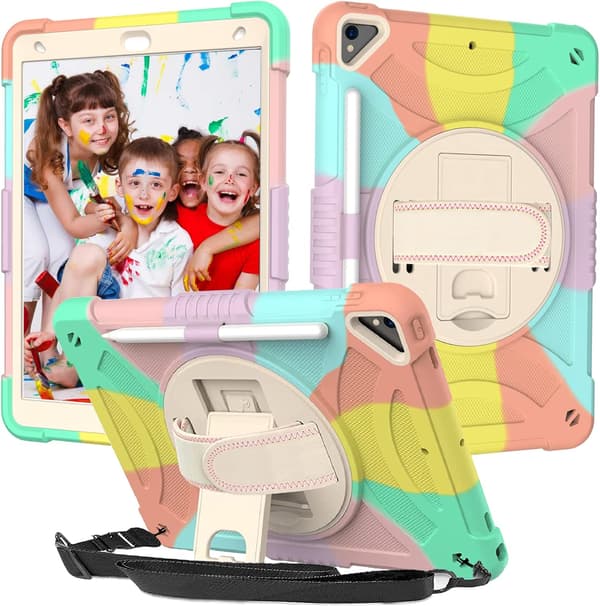 [RM] Case for iPad 9th Generation, iPad 10.2 inch Case with Pencil Holder, Shoulder Strap, Stand, [360 Degree Rotating Hand Strap] for 9th/8th/7th Generation