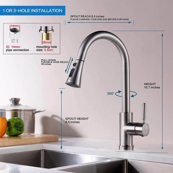 [RM] Kitchen Faucet (Brushed Nickel) 360° Rotatable Kitchen Mixer
