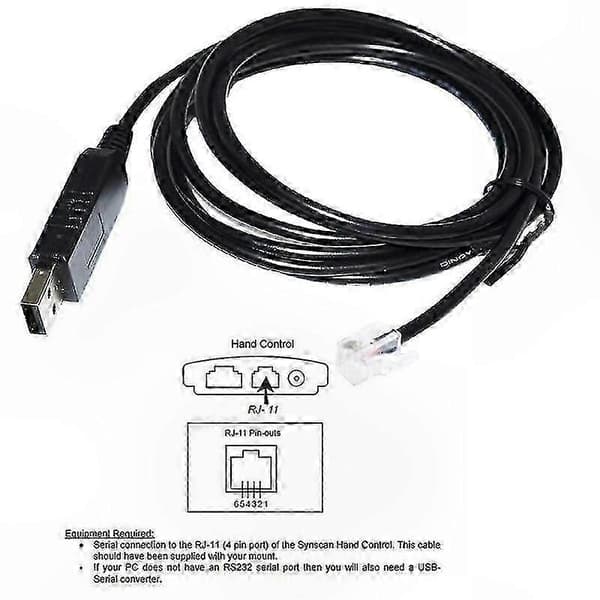 USB til RJ12-adapterkabel til teleskopmontering, seriel forbindelse til pc-styret astronomiudstyr Black