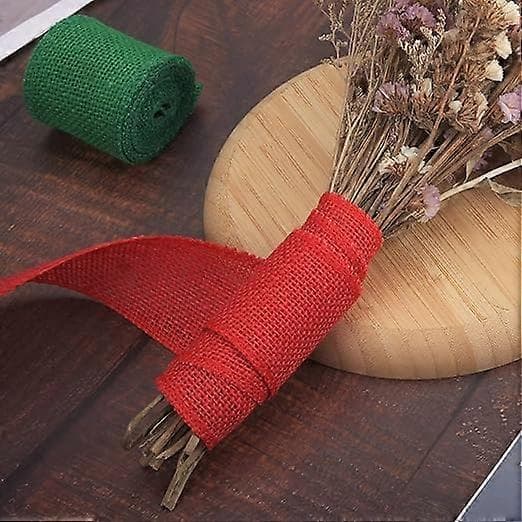 2 ruller med juleburlap silkebånd, Heisen burlap jutestoff s