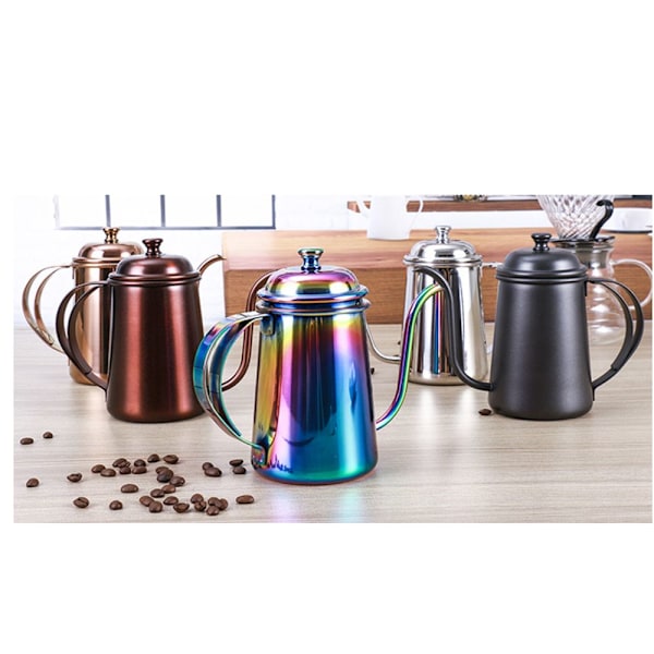 Rostfritt Stål Bryggkaffe Häll Över Gåshals Tekanna 650ml Koppar