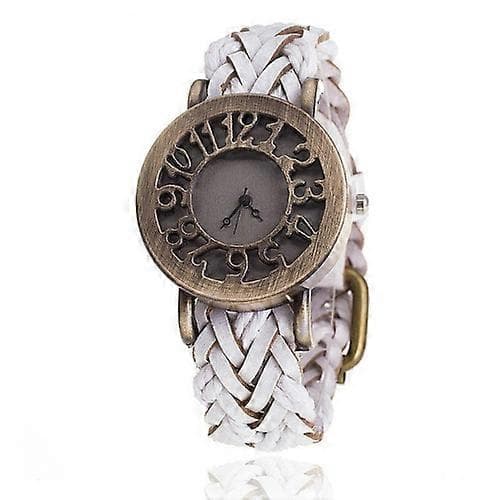 Retro hulhode kuskinn vevd armbåndsur for kvinner White