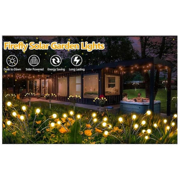 2 stk. Solar Firefly-lys, havelys, udendørs vandtætte græsplænelamper, havelandskabsdekoration (varme lys)