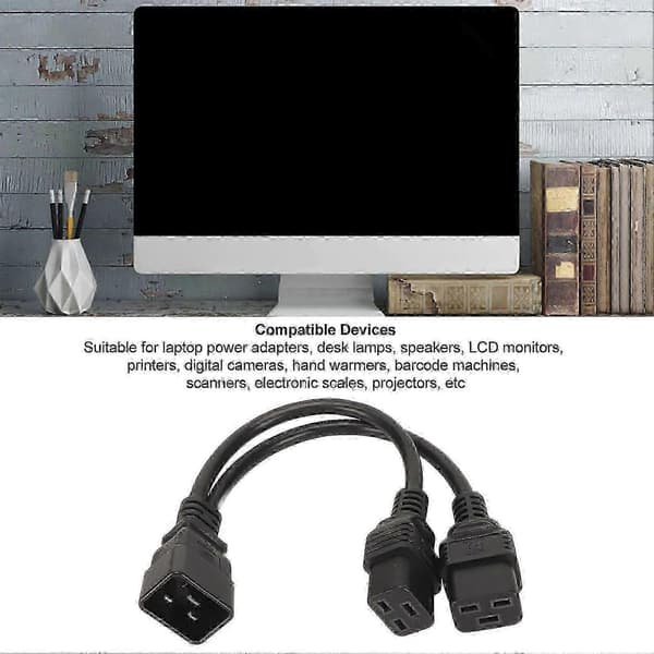 Dobbelt IEC320 C19 til C20 Y-splitter strømkabel til bordlampe og LCD-skærm 12,6 tommer