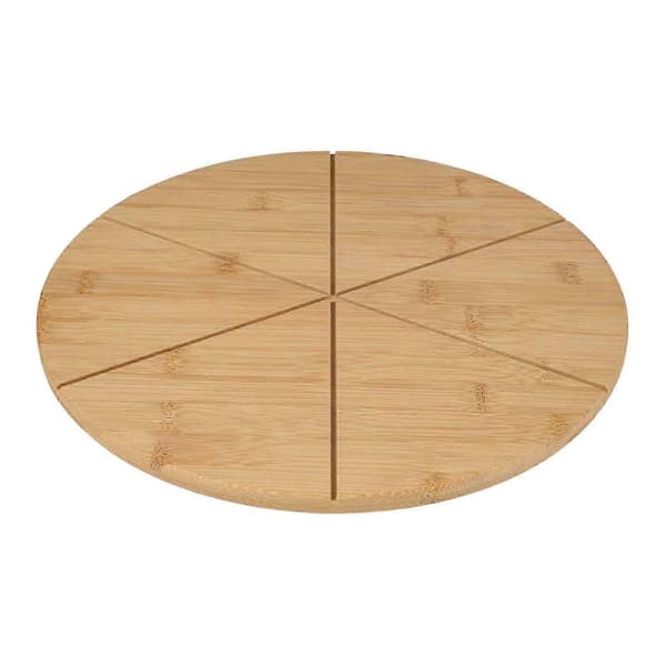 Pizzaskjærebrett Bambus Pizzabrett Matforberedelsesbrett Ostefat med 6 grids 30cm