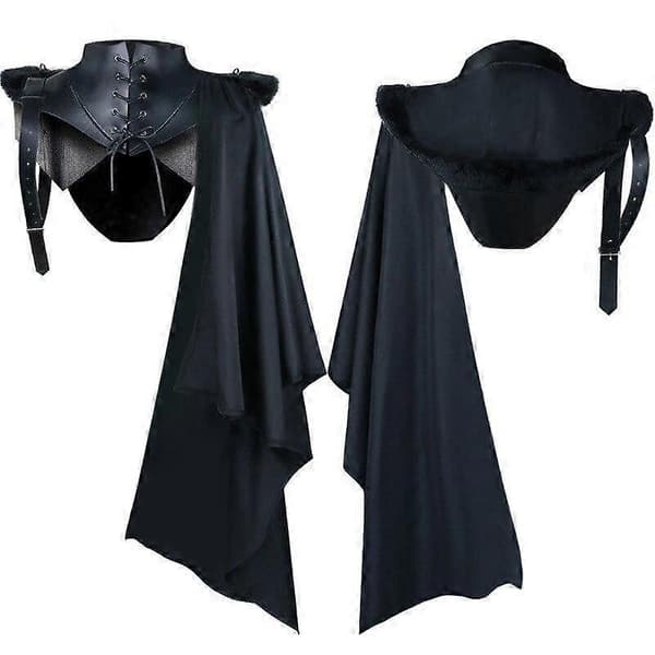 Luxora Retro Punk Middelaldersk Ridder Hettekappe Høst Vinter Gotisk Kostyme Halloween Festdekorasjon Black S
