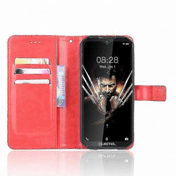 Robust pung-etui med kortpladser, stødsikkert PU-læder flip-cover og støttefod til Oukitel WP6 A2