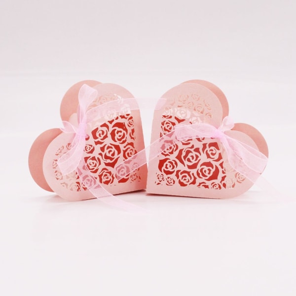 20x Heart Candy Rose Sweet Box W/ Ribbon Bröllopsfest Favor Gift Rose Cut