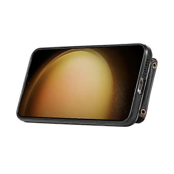 Kompatibelt deksel til Samsung Galaxy A56 5G med kortholder, ringstativ, TPU + PU-lær og lang stropp Black