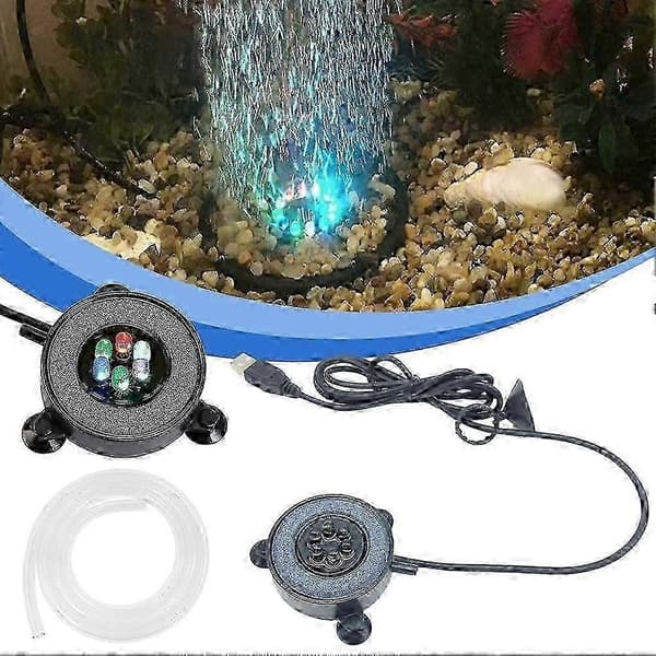 LED Akvarium Steinlys Boblelufter Fargeskiftende Undervannsdekor