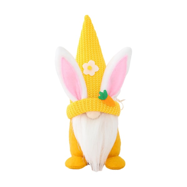 Påskdvärg med kaninöron, dekorativ stickad tygdocka, färgglad gnomdekoration för fotografering Yellow