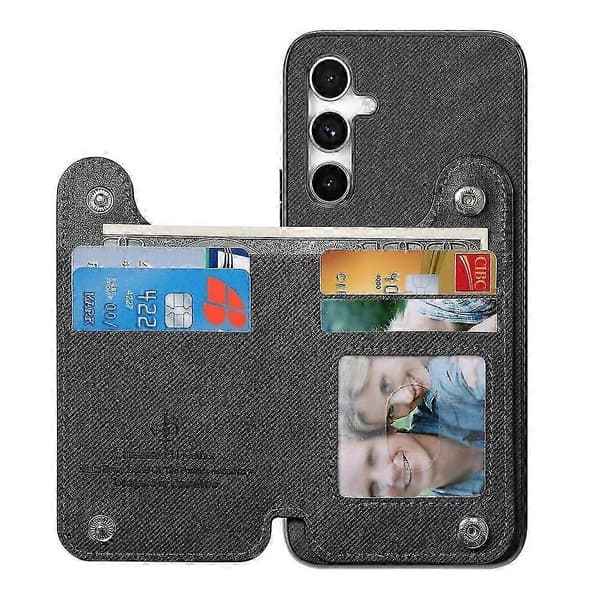Kompatibel med Samsung Galaxy A26 5G-deksel RFID-kortholder Jeansstofftekstur Skinnbakdeksel med elastisk håndleddsrem Black