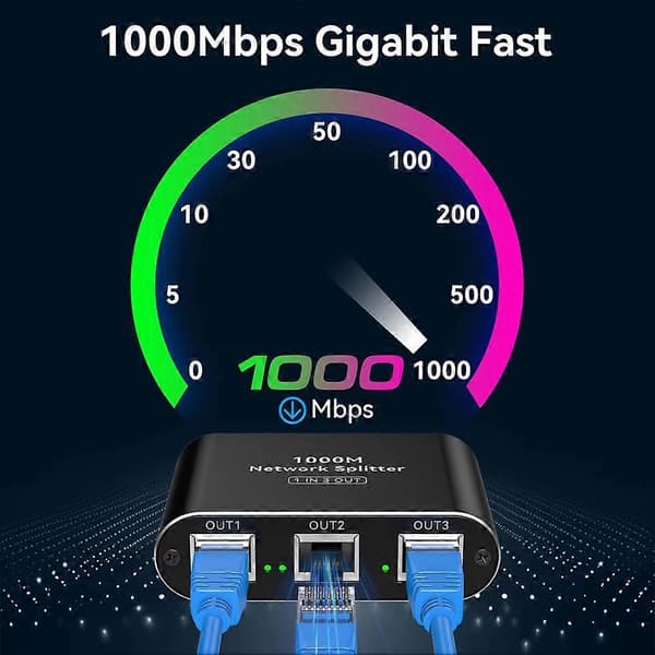 RJ45 Ethernet-splitter 1 till 3 LAN-splitter 1000 Mbps Gigabit Ethernet-switch med USB-C-strömkabel