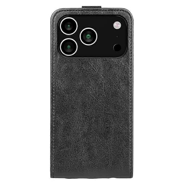 Yhteensopiva iPhone 17 Pro -kotelo korttipaikoilla, pystysuora läppäsuojus nahkaa Black