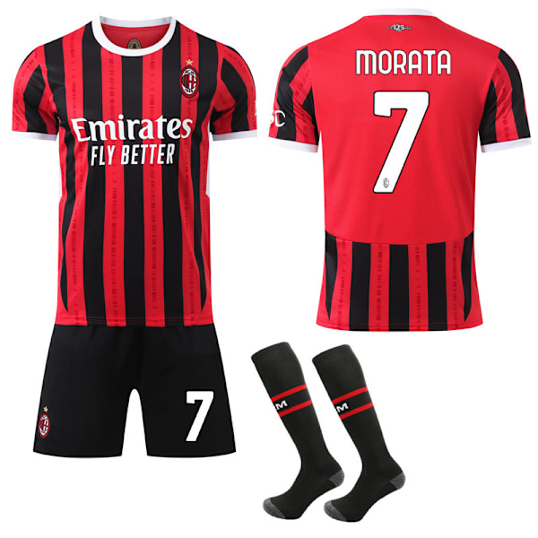 2024-2025 AC Milan Hemma Barn Vuxen Fotbollströja med Strumpor Nr.7 MORATA Nr.7 MORATA No.7 MORATA S