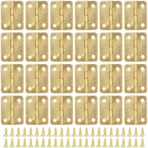 80 Pieces Hinges Small Mini Hinges Brass Hinges Small Retro Brass Hinges Small Mini Hinges with 320 Pieces Screws, A[RM]