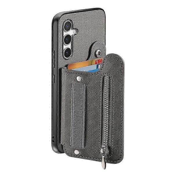 Kompatibel med Samsung Galaxy A26 5G-deksel RFID-kortholder Jeansstofftekstur Skinnbakdeksel med elastisk håndleddsrem Grey