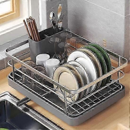 [RM]Large Dish Drying Rack with Automatic Drain & Non-Slip Design - Stable, Space-Saving, Easy Installation grey