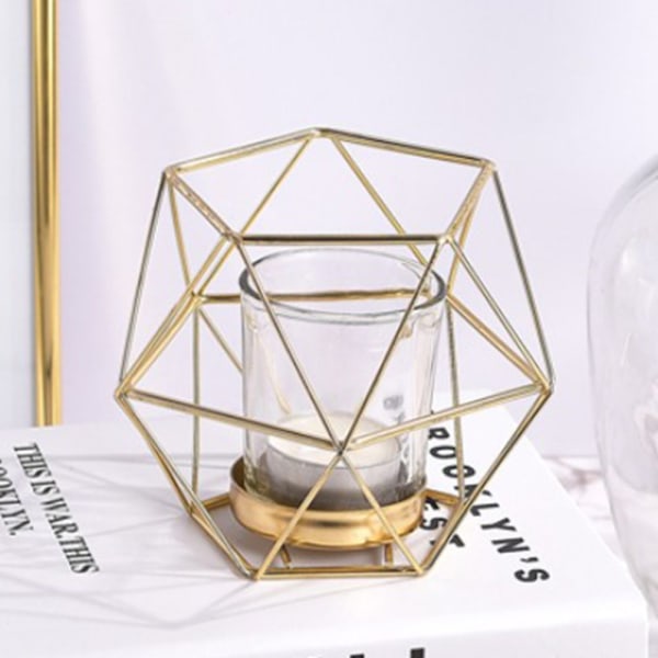 9st 3D Geometrisk Bröllopsljusstake Geometrisk Ljus värmeljushållare Guld