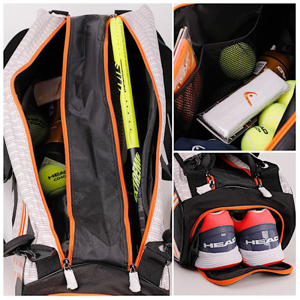 Tennisracketväska Stor Kapacitet 6-9 Racketar Tennisryggsäck Orange