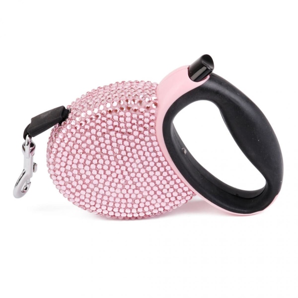 3m Husdjursvalp Rhinestone Infällbar Automatisk Dragkabel Hundkoppel Rosa