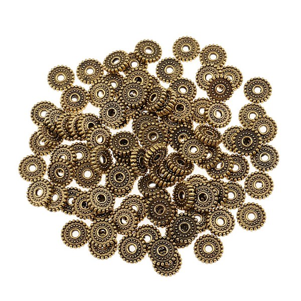 100 Stycken Smycken Metall Legering Distanspärlor 10 Mm Antik Guld