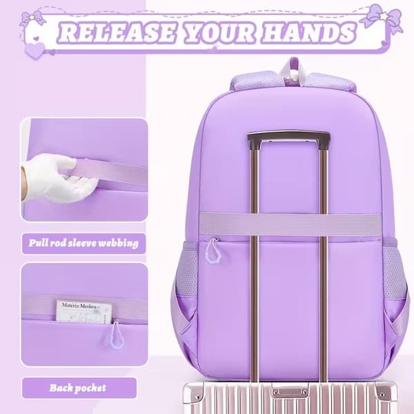 [RM]3-Piece Backpack Set for Women with Bow, 15.6 Inch Laptop Backpack, Spacious School Bag with Pockets Pink