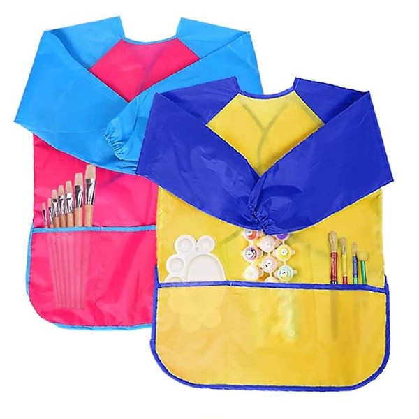 2 delar Målarförkläde Barn, Måla Smock Pysselförkläde 2-7 år, Vattentätt Barnförkläde För Målning Med Långärmad