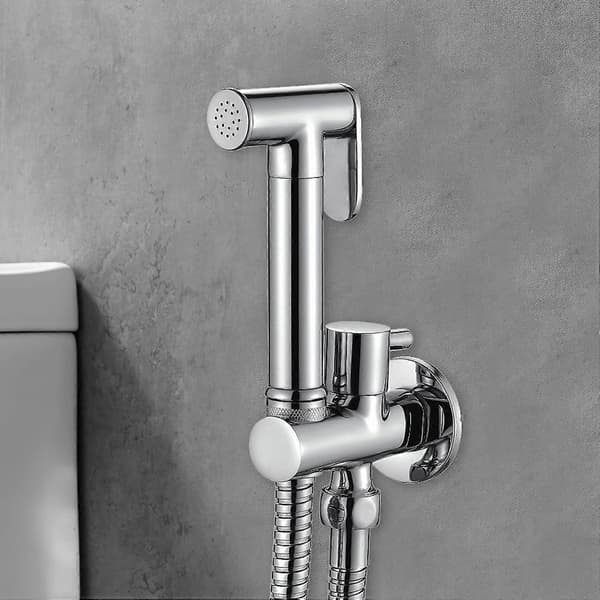 Suihku-WC:n asennussarja letkulla, pidikkeellä, käsisuihkulla, kromi, hopea