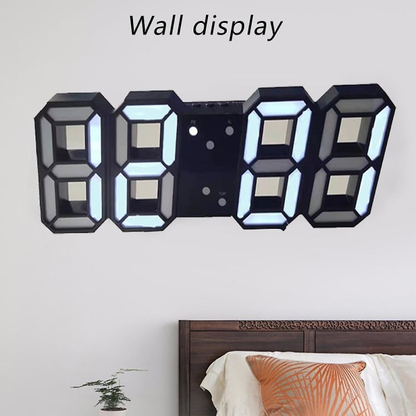 Digital Väggklocka LED Elektronisk Present Väckarklocka Intelligent 3D Digital Klocka Väckarklocka white