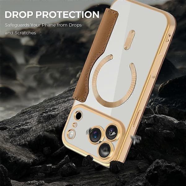 Kompatibelt deksel for iPhone 17 Pro Max, kompatibelt med MagSafe, rombemønstret PU-skinn Brown