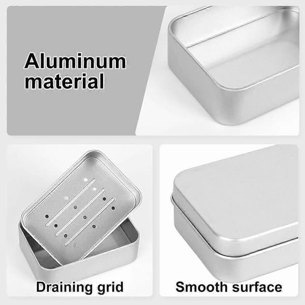 Solid såpeskål i aluminium med avtakbar drenering, sølv, 2 stk