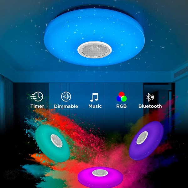 [RM]36W Dimmable LED Ceiling Light, Bluetooth Speaker, Light with Remote/App Control, RGB Color Changing, Ceiling Lamp for