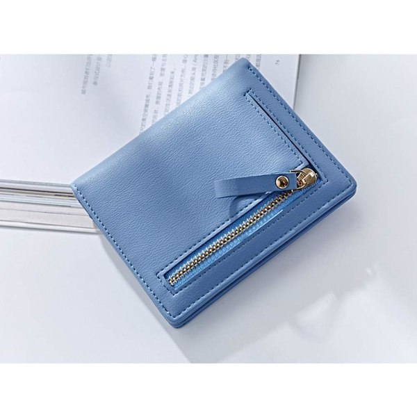 Dame Lommebøker Liten Bifold Skinn Lommebok Dame Mini Kort Lommebok (blå)
