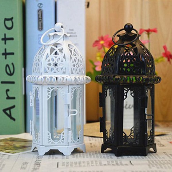 2x Glas Tealight Ljus Wrought Iron Lykta Hem Bröllop Dekoration