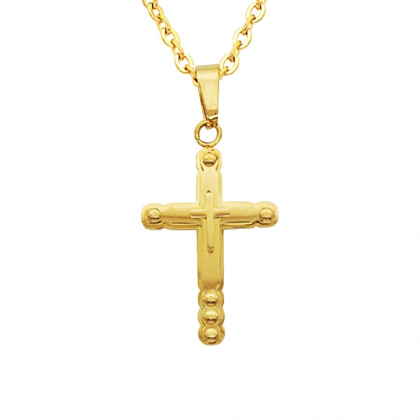 Mode guld rostfritt stål halsband med kors hänge för män kvinnor-50cm