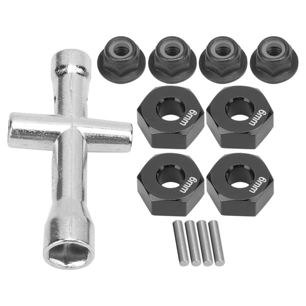 12mm Hex Adapter 6mm Thick M4 Flange Lock Nuts Cross Wrench Set for 1 10 RC Car Black